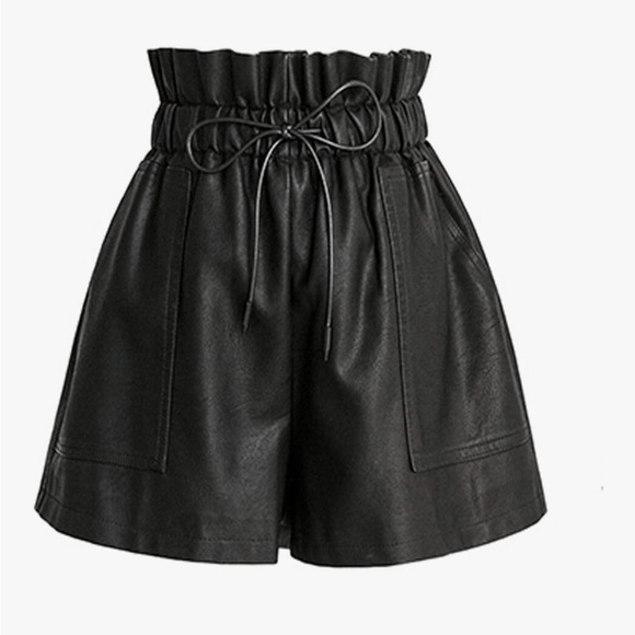 Pants - Black Faux Leather High-Waisted Women's Shorts